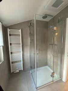 赖讷Ferienwohnung K1889 Rheine - Colin的浴室里设有玻璃门淋浴