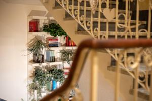 拉瓦尼亚提古丽奥酒店的楼梯,有植物和书