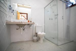 欧鲁普雷图Teatro Hotel Boutique的带淋浴、卫生间和盥洗盆的浴室