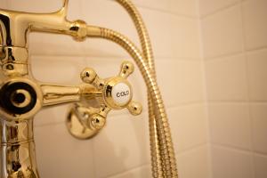 高知LifeStyleHotel ichi一棟貸切りホテル的浴室内装有金色淋浴水龙头