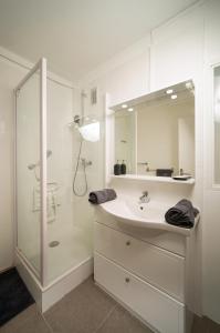 马赛Appartement tout équipé parking balcon 2 chambres的带淋浴和盥洗盆的白色浴室