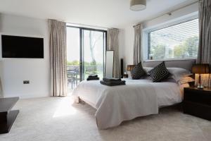 兰盖夫尼Dafarn Newydd Studio的一间卧室设有一张大床和一个大窗户