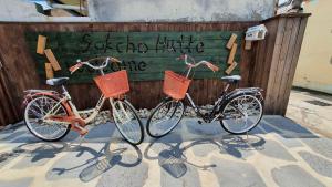 束草市Sokcho Hutte的两辆自行车停在木栅栏前