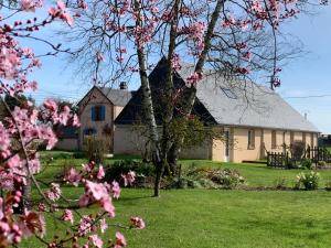 MarchévilleLes Logis du Breuil的前面有一棵开花的树的房子