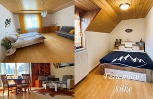 克尼特尔费尔德Ferienhaus Silke的卧室和客厅的两张照片