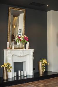 鲁塞多瑙河大酒店 的花瓶和镜子的壁炉