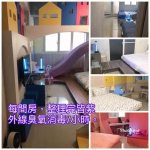 Chaozhou潮州-奇遇旅宿 的一张带幻灯片的房间的照片拼贴