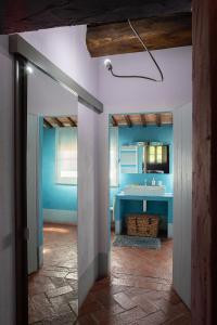 蒙泰卢波菲奥伦蒂诺Il Colle di Sotto的一间带水槽和蓝色墙壁的浴室