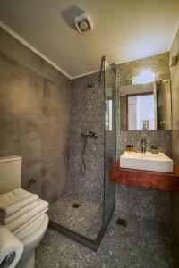阿默达拉-伊拉克利翁洛克萨尼酒店的带淋浴、盥洗盆和卫生间的浴室