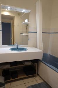 格朗维尔Front de mer vue exceptionnelle的一间带水槽和镜子的浴室