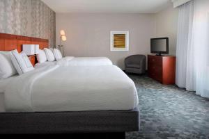 米德尔敦纽波特米德尔顿万怡酒店的酒店客房设有一张大床和一台电视。