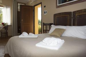 苏特里Agriturismo Scuderie della Contea的一间卧室配有带毛巾的床
