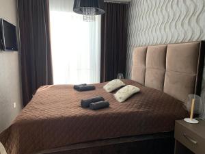 RovinkaModern 2 bed house near Bratislava with parking的一间卧室配有一张带两个枕头的床