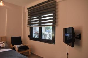 卡泰里尼Studio2 in Katerini的一间卧室设有窗户、电视和床