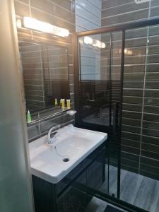 亚喀巴Nice View Hotel فندق الأطلالة الجميلة للعائلات فقط的浴室设有白色水槽和镜子