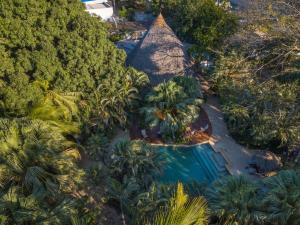 塔马林多派思提普酒店的享有带游泳池和树木的度假村的空中景致
