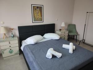 LákkoiVilla Lakki's Ori的一间卧室配有一张床,上面有两条毛巾