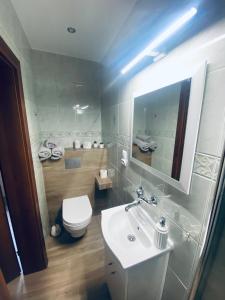 亨齐内Agroturystyka u Agaty的浴室配有白色水槽和卫生间。