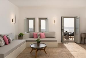 费拉Asha Luxury Suites的客厅配有沙发和桌子