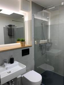 波鸿Kleiner Koenig - Appartement im Stadtzentrum的带淋浴、卫生间和盥洗盆的浴室