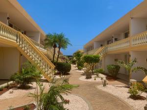奥拉涅斯塔德Montana Eco Resort Aruba的一座拥有楼梯和植物的酒店庭院
