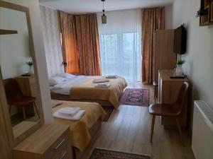 NucşoaraConacul Doamnei Nucșoara的酒店客房设有两张床和电视。