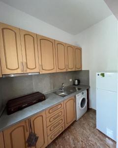 伏罗拉Rent rooms Loren的厨房配有水槽和白色冰箱