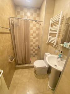 第比利斯K&N Guesthouse的浴室配有卫生间、淋浴和盥洗盆。