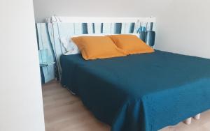 格鲁瓦Kerlobek l'id île的床上有两个橙色枕头
