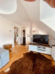 科堡Luxuriöses Apartment mit Parkplatz - Klimaanlage -Netflix的客厅配有大屏幕平面电视