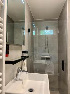 奥特罗Wilde Moeflon, geniet van de vrije natuur!的白色的浴室设有水槽和卫生间。