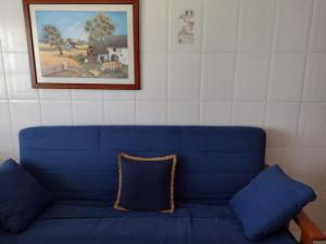 格罗韦Apartamento en San Vicente de O Grove的上面有枕头的蓝色沙发