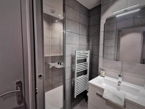 圣阿弗里克Hotel Le Pont Neuf的一间带水槽和镜子的浴室
