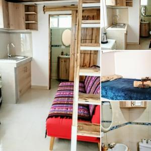 萨利纳斯Dulcinea Mini House的一张带双层床的房间的照片拼合在一起