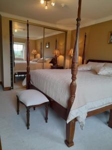 卡斯莱兰Cloghan Lodge的一间卧室设有两张床和大镜子