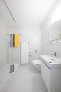 弗里堡Le Domaine (Swiss Lodge)的白色的浴室设有水槽和卫生间。