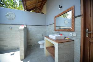 佩母德兰巴厘岛佩母得兰芙蓉住宿加早餐旅馆的一间带水槽、卫生间和镜子的浴室