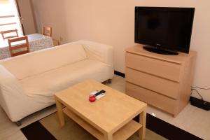 帕拉马里博Wilhelmina Hotel & Apartments的客厅配有白色沙发和电视