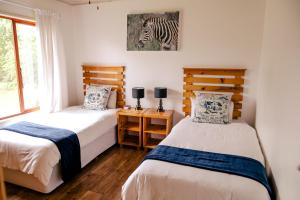 圣卢西亚蒙兹萨法里度假屋的墙上有斑马图的房间,有两张床