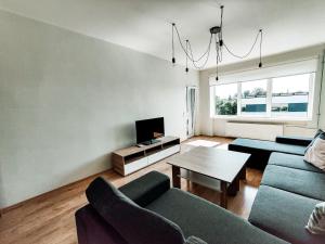 派尔努Suur-Sepa apartment near city centre and beach的客厅配有两张沙发和一台电视机