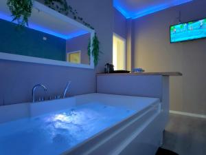 巴里Cavaliere Suite的一间带浴缸的浴室,墙上配有电视