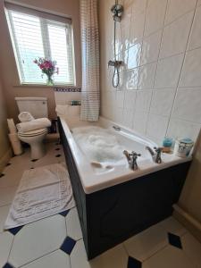 斯沃德林科特Goodwins' by Spires Accommodation a comfortable place to stay close to Burton-upon-Trent的一间带水槽和卫生间的浴室