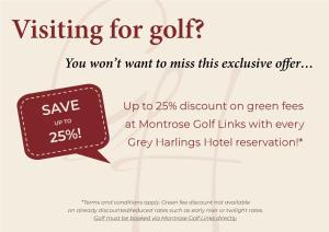 蒙特罗斯Grey Harlings Hotel的一张带有语音泡的传单,说你不想错过这个独家优惠