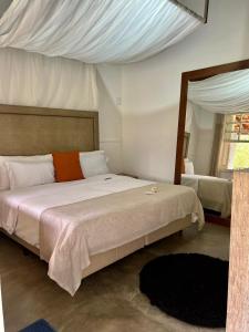 德尔菲诺波利斯Pousada Estancia Canastra的一间卧室配有一张大床和镜子