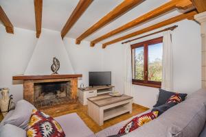 波连斯萨马格达莱纳度假屋的带沙发和壁炉的客厅