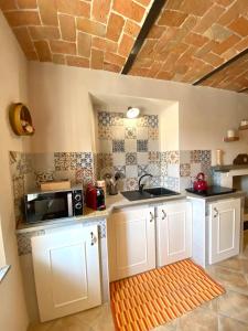 希尼奥Casa Vacanze Cascina Mombello的厨房配有水槽和微波炉