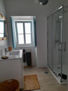 奥德赛克斯Carlo's Beach Guest House的一间带水槽和淋浴及窗户的浴室