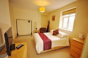 塔尔加斯卡斯特尔酒店的一间卧室配有一张床和一台电视。