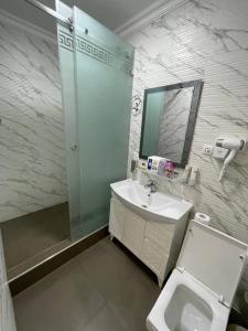 撒马尔罕RAMZIYA NUR Guest house的一间带水槽和镜子的浴室