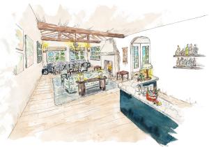 卡梅尔Villa Mara Carmel的水彩画客厅的插图